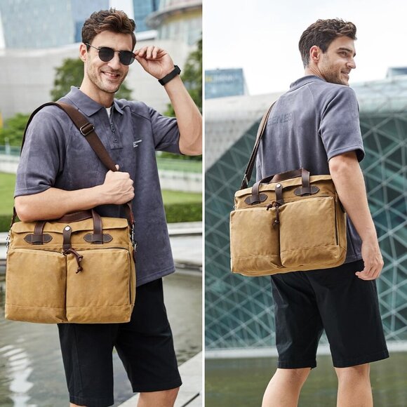 Laptop Bag for Men 15.6 Inch Messenger Bag Water-resistant Waxed Canvas Laptop B - Picture 2 of 6